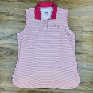 🔺️Puma Golf Pink & Orange Striped Collared Sleeveless Top Large